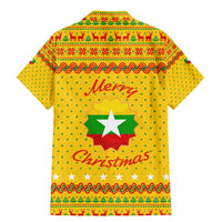 Myanmar Christmas Family Matching Mermaid Dress and Hawaiian Shirt with Yellow-Red-Green Theme, National Emblem, and Star Motif - Wonder Print Shop