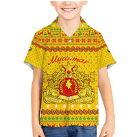 Myanmar Christmas Family Matching Mermaid Dress and Hawaiian Shirt with Yellow-Red-Green Theme, National Emblem, and Star Motif - Wonder Print Shop
