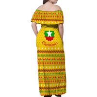 Myanmar Christmas Family Matching Off Shoulder Maxi Dress and Hawaiian Shirt with Yellow-Red-Green Theme, National Emblem, and Star Motif - Wonder Print Shop