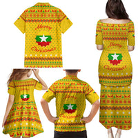 Myanmar Christmas Family Matching Puletasi and Hawaiian Shirt with Yellow-Red-Green Theme, National Emblem, and Star Motif - Wonder Print Shop