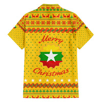 Myanmar Christmas Family Matching Short Sleeve Bodycon Dress and Hawaiian Shirt with Yellow-Red-Green Theme, National Emblem, and Star Motif - Wonder Print Shop