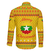 Myanmar Christmas Family Matching Short Sleeve Bodycon Dress and Hawaiian Shirt with Yellow-Red-Green Theme, National Emblem, and Star Motif - Wonder Print Shop