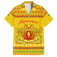 Myanmar Christmas Family Matching Tank Maxi Dress and Hawaiian Shirt with Yellow-Red-Green Theme, National Emblem, and Star Motif - Wonder Print Shop
