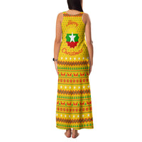 Myanmar Christmas Family Matching Tank Maxi Dress and Hawaiian Shirt with Yellow-Red-Green Theme, National Emblem, and Star Motif - Wonder Print Shop