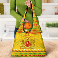 Myanmar Christmas Grocery Bag with Yellow-Red-Green Theme, National Emblem, and Star Motif - Wonder Print Shop