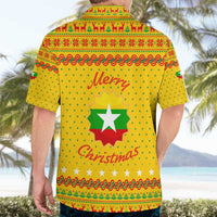 Myanmar Christmas Hawaiian Shirt with Yellow-Red-Green Theme, National Emblem, and Star Motif - Wonder Print Shop