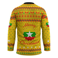 Myanmar Christmas Hockey Jersey with Yellow-Red-Green Theme, National Emblem, and Star Motif - Wonder Print Shop