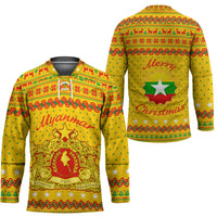Myanmar Christmas Hockey Jersey with Yellow-Red-Green Theme, National Emblem, and Star Motif - Wonder Print Shop