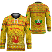 Myanmar Christmas Hockey Jersey with Yellow-Red-Green Theme, National Emblem, and Star Motif - Wonder Print Shop