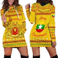 Myanmar Christmas Hoodie Dress with Yellow-Red-Green Theme, National Emblem, and Star Motif - Wonder Print Shop
