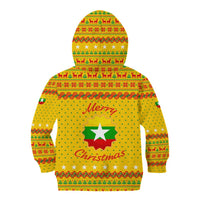 Myanmar Christmas Kid Hoodie with Yellow-Red-Green Theme, National Emblem, and Star Motif - Wonder Print Shop