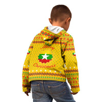 Myanmar Christmas Kid Hoodie with Yellow-Red-Green Theme, National Emblem, and Star Motif - Wonder Print Shop