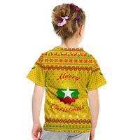 Myanmar Christmas Kid T Shirt with Yellow-Red-Green Theme, National Emblem, and Star Motif - Wonder Print Shop