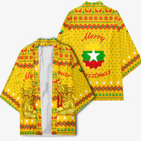 Myanmar Christmas Kimono with Yellow-Red-Green Theme, National Emblem, and Star Motif - Wonder Print Shop