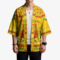 Myanmar Christmas Kimono with Yellow-Red-Green Theme, National Emblem, and Star Motif - Wonder Print Shop