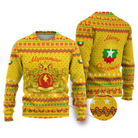 Myanmar Christmas Ugly Christmas Sweater with Yellow-Red-Green Theme, National Emblem, and Star Motif - Wonder Print Shop