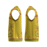 Myanmar Christmas Knitted V-Neck Vest with Yellow-Red-Green Theme, National Emblem, and Star Motif - Wonder Print Shop