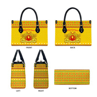 Myanmar Christmas Leather Bag with Yellow-Red-Green Theme, National Emblem, and Star Motif - Wonder Print Shop
