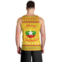 Myanmar Christmas Men Tank Top with Yellow-Red-Green Theme, National Emblem, and Star Motif - Wonder Print Shop