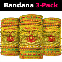 Myanmar Christmas Neck Gaiter with Yellow-Red-Green Theme, National Emblem, and Star Motif - Wonder Print Shop