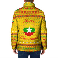 Myanmar Christmas Padded Jacket with Yellow-Red-Green Theme, National Emblem, and Star Motif - Wonder Print Shop