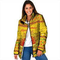 Myanmar Christmas Padded Jacket with Yellow-Red-Green Theme, National Emblem, and Star Motif - Wonder Print Shop