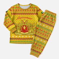 Myanmar Christmas Pajama Set with Yellow-Red-Green Theme, National Emblem, and Star Motif - Wonder Print Shop