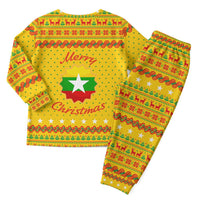 Myanmar Christmas Pajama Set with Yellow-Red-Green Theme, National Emblem, and Star Motif - Wonder Print Shop