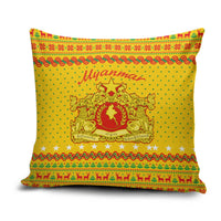 Myanmar Christmas Pillow Cover with Yellow-Red-Green Theme, National Emblem, and Star Motif - Wonder Print Shop