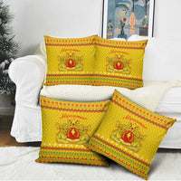 Myanmar Christmas Pillow Cover with Yellow-Red-Green Theme, National Emblem, and Star Motif - Wonder Print Shop