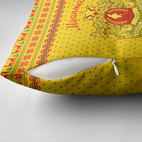 Myanmar Christmas Pillow Cover with Yellow-Red-Green Theme, National Emblem, and Star Motif - Wonder Print Shop