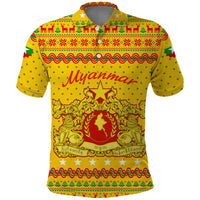 Myanmar Christmas Polo Shirt with Yellow-Red-Green Theme, National Emblem, and Star Motif - Wonder Print Shop