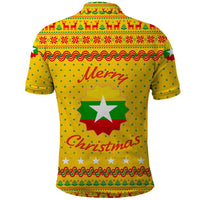 Myanmar Christmas Polo Shirt with Yellow-Red-Green Theme, National Emblem, and Star Motif - Wonder Print Shop