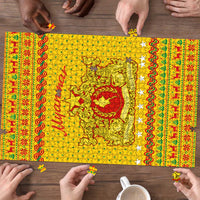 Myanmar Christmas Puzzle with Yellow-Red-Green Theme, National Emblem, and Star Motif - Wonder Print Shop