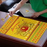Myanmar Christmas Puzzle with Yellow-Red-Green Theme, National Emblem, and Star Motif - Wonder Print Shop