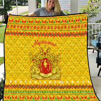 Myanmar Christmas Quilt with Yellow-Red-Green Theme, National Emblem, and Star Motif - Wonder Print Shop