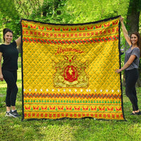 Myanmar Christmas Quilt with Yellow-Red-Green Theme, National Emblem, and Star Motif - Wonder Print Shop