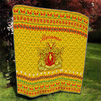 Myanmar Christmas Quilt with Yellow-Red-Green Theme, National Emblem, and Star Motif - Wonder Print Shop