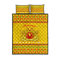 Myanmar Christmas Quilt Bed Set with Yellow-Red-Green Theme, National Emblem, and Star Motif - Wonder Print Shop