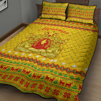 Myanmar Christmas Quilt Bed Set with Yellow-Red-Green Theme, National Emblem, and Star Motif - Wonder Print Shop
