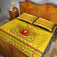 Myanmar Christmas Quilt Bed Set with Yellow-Red-Green Theme, National Emblem, and Star Motif - Wonder Print Shop