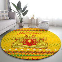 Myanmar Christmas Round Carpet with Yellow-Red-Green Theme, National Emblem, and Star Motif - Wonder Print Shop