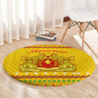 Myanmar Christmas Round Carpet with Yellow-Red-Green Theme, National Emblem, and Star Motif - Wonder Print Shop