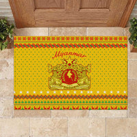 Myanmar Christmas Rubber Doormat with Yellow-Red-Green Theme, National Emblem, and Star Motif - Wonder Print Shop