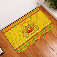 Myanmar Christmas Rubber Doormat with Yellow-Red-Green Theme, National Emblem, and Star Motif - Wonder Print Shop