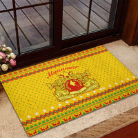 Myanmar Christmas Rubber Doormat with Yellow-Red-Green Theme, National Emblem, and Star Motif - Wonder Print Shop