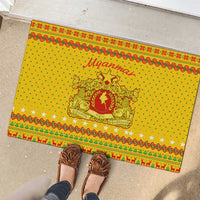 Myanmar Christmas Rubber Doormat with Yellow-Red-Green Theme, National Emblem, and Star Motif - Wonder Print Shop
