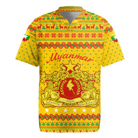 Myanmar Christmas Rugby Jersey with Yellow-Red-Green Theme, National Emblem, and Star Motif - Wonder Print Shop