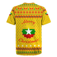 Myanmar Christmas Rugby Jersey with Yellow-Red-Green Theme, National Emblem, and Star Motif - Wonder Print Shop