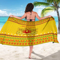 Myanmar Christmas Sarong with Yellow-Red-Green Theme, National Emblem, and Star Motif - Wonder Print Shop